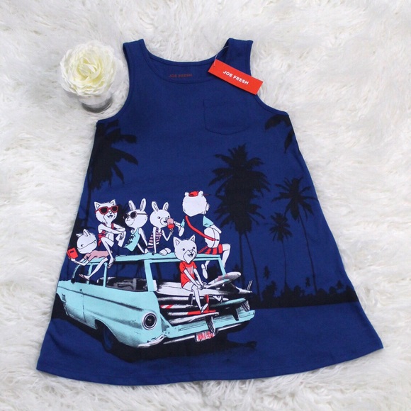 NWT Girls Joe Fresh Blue Graphic Pocket Tank Dress - Picture 2 of 6